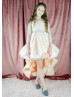 Apricot Pink Beaded Satin Tulle High Low Flower Girl Dress